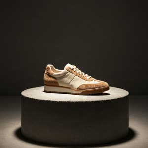 Brown and cream retro suede trainer